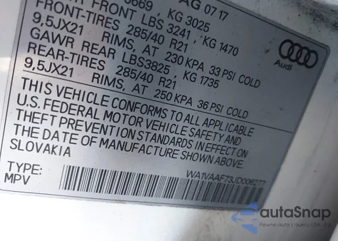 2018 Audi Q7 3.0T Premium from USA, damaged, VIN WA1VAAF73JD006277